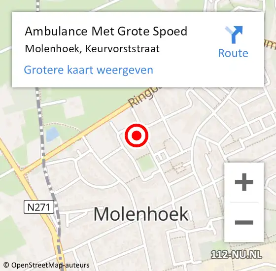 Locatie op kaart van de 112 melding: Ambulance Met Grote Spoed Naar Molenhoek, Keurvorststraat op 23 december 2021 08:57