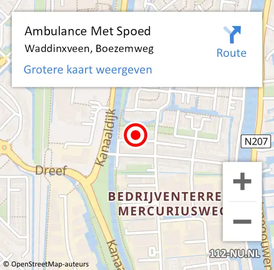 Locatie op kaart van de 112 melding: Ambulance Met Spoed Naar Waddinxveen, Boezemweg op 23 december 2021 09:07