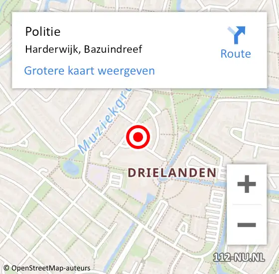 Locatie op kaart van de 112 melding: Politie Harderwijk, Bazuindreef op 23 december 2021 09:08