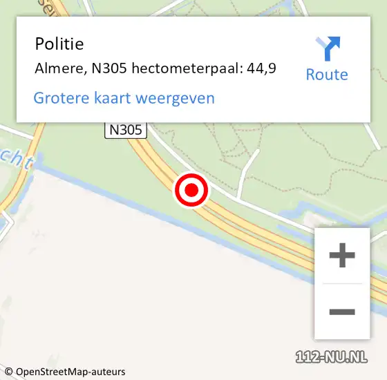 Locatie op kaart van de 112 melding: Politie Almere, N305 hectometerpaal: 44,9 op 23 december 2021 09:31
