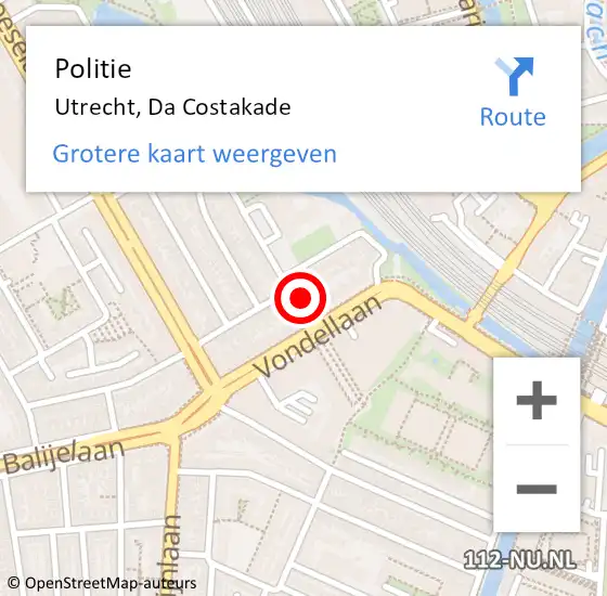 Locatie op kaart van de 112 melding: Politie Utrecht, Da Costakade op 23 december 2021 09:48