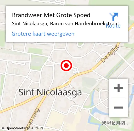 Locatie op kaart van de 112 melding: Brandweer Met Grote Spoed Naar Sint Nicolaasga, Baron van Hardenbroekstraat op 23 december 2021 10:42