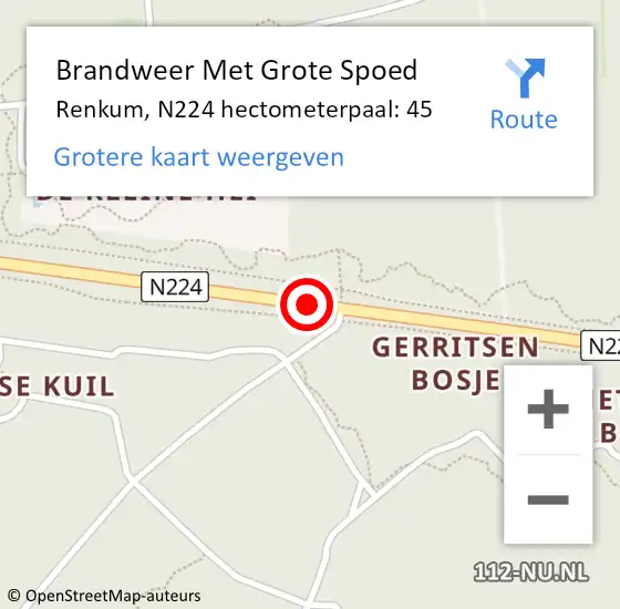 Locatie op kaart van de 112 melding: Brandweer Met Grote Spoed Naar Renkum, N224 hectometerpaal: 45 op 23 december 2021 10:44