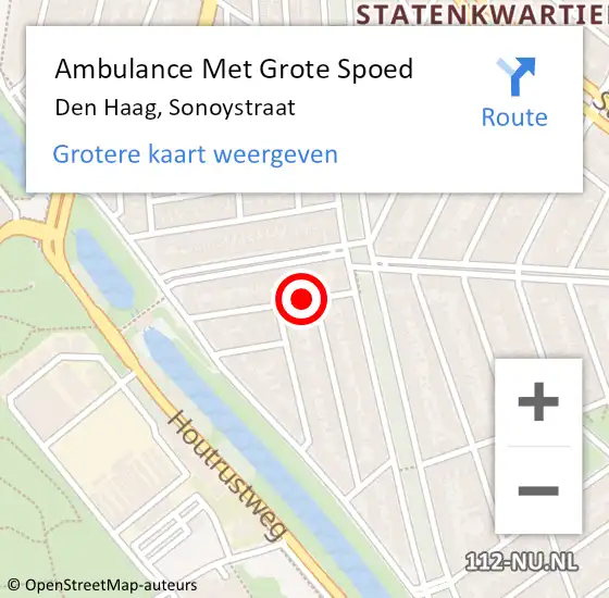 Locatie op kaart van de 112 melding: Ambulance Met Grote Spoed Naar Den Haag, Sonoystraat op 23 december 2021 12:25