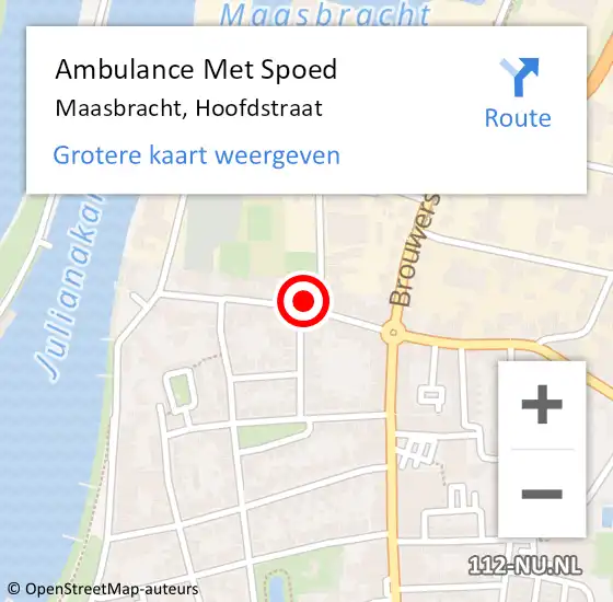 Locatie op kaart van de 112 melding: Ambulance Met Spoed Naar Maasbracht, Hoofdstraat op 23 december 2021 12:49