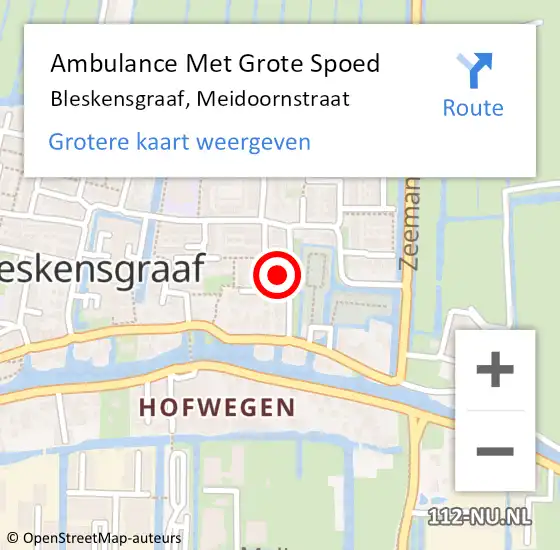 Locatie op kaart van de 112 melding: Ambulance Met Grote Spoed Naar Bleskensgraaf, Meidoornstraat op 23 december 2021 13:05