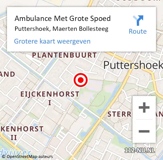 Locatie op kaart van de 112 melding: Ambulance Met Grote Spoed Naar Puttershoek, Maerten Bollesteeg op 23 december 2021 13:11