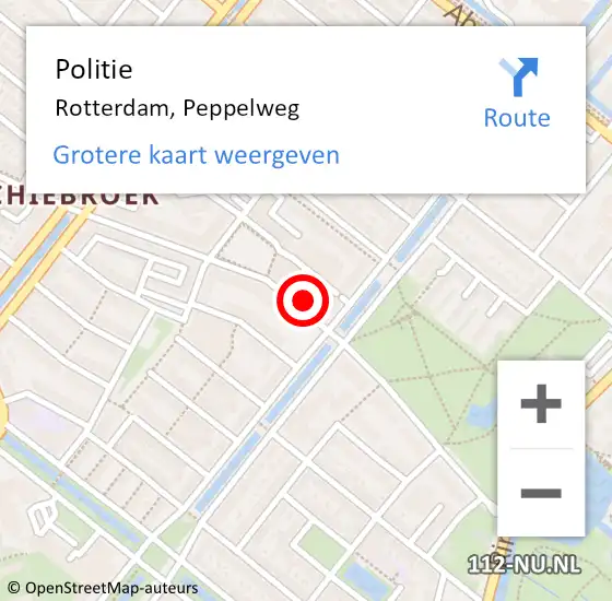 Locatie op kaart van de 112 melding: Politie Rotterdam, Peppelweg op 23 december 2021 14:05