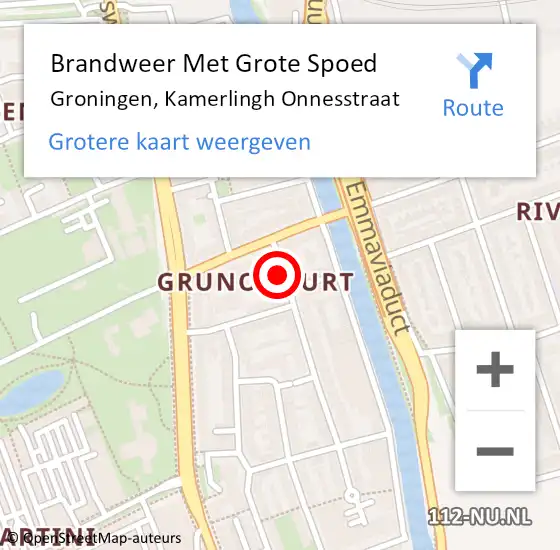 Locatie op kaart van de 112 melding: Brandweer Met Grote Spoed Naar Groningen, Kamerlingh Onnesstraat op 23 december 2021 15:59