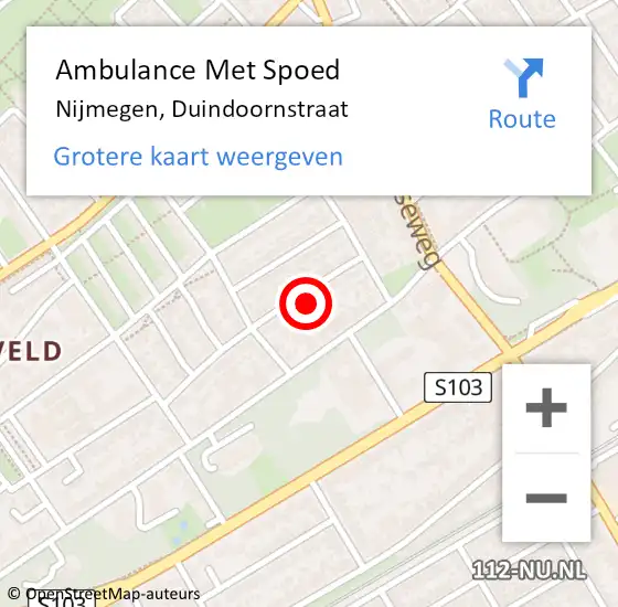 Locatie op kaart van de 112 melding: Ambulance Met Spoed Naar Nijmegen, Duindoornstraat op 23 december 2021 17:20