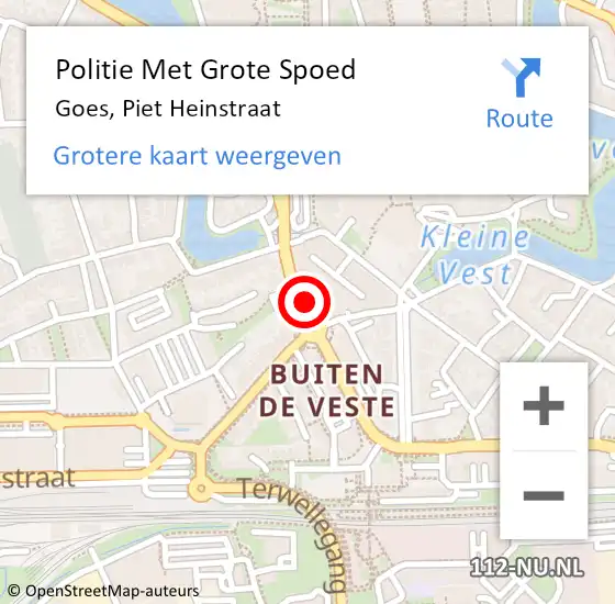 Locatie op kaart van de 112 melding: Politie Met Grote Spoed Naar Goes, Piet Heinstraat op 23 december 2021 18:10