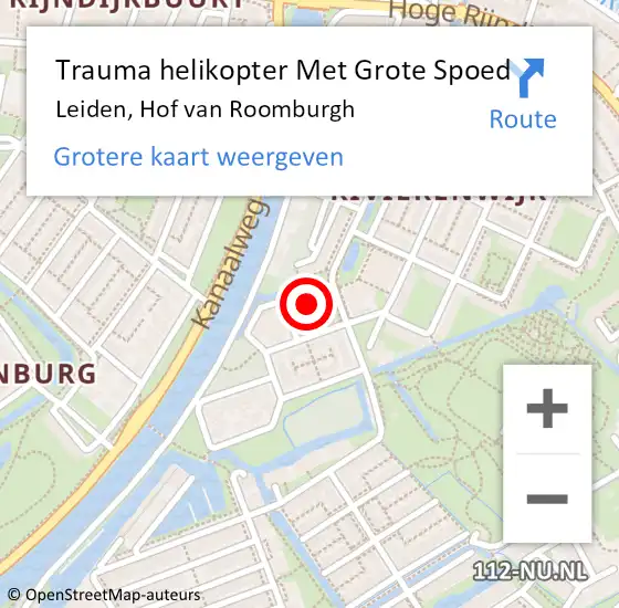 Locatie op kaart van de 112 melding: Trauma helikopter Met Grote Spoed Naar Leiden, Hof van Roomburgh op 23 december 2021 18:31