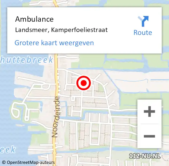 Locatie op kaart van de 112 melding: Ambulance Landsmeer, Kamperfoeliestraat op 23 december 2021 18:39