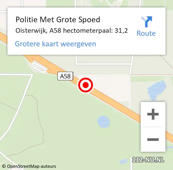 Locatie op kaart van de 112 melding: Politie Met Grote Spoed Naar Oisterwijk, A58 hectometerpaal: 31,2 op 23 december 2021 18:41