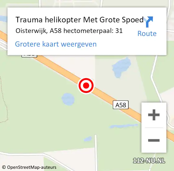 Locatie op kaart van de 112 melding: Trauma helikopter Met Grote Spoed Naar Oisterwijk, A58 hectometerpaal: 31 op 23 december 2021 18:42