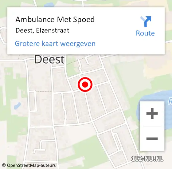 Locatie op kaart van de 112 melding: Ambulance Met Spoed Naar Deest, Elzenstraat op 23 december 2021 19:00