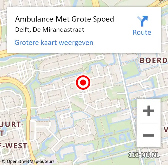 Locatie op kaart van de 112 melding: Ambulance Met Grote Spoed Naar Delft, De Mirandastraat op 23 december 2021 19:07