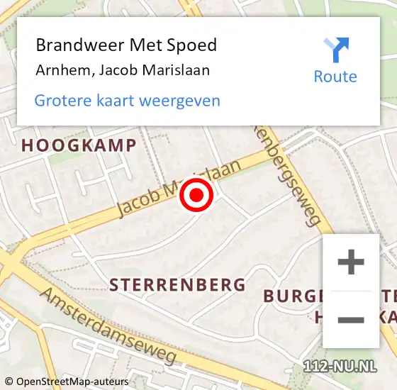 Locatie op kaart van de 112 melding: Brandweer Met Spoed Naar Arnhem, Jacob Marislaan op 23 december 2021 19:10