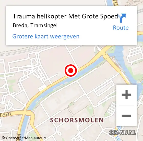 Locatie op kaart van de 112 melding: Trauma helikopter Met Grote Spoed Naar Breda, Tramsingel op 23 december 2021 19:33