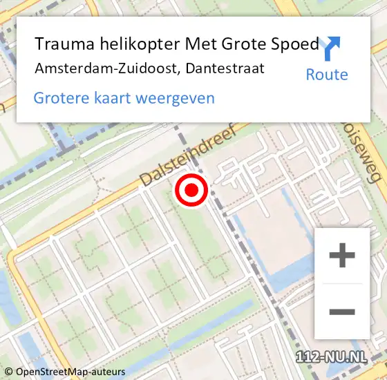 Locatie op kaart van de 112 melding: Trauma helikopter Met Grote Spoed Naar Amsterdam-Zuidoost, Dantestraat op 23 december 2021 19:46