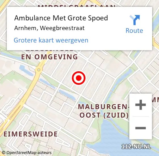 Locatie op kaart van de 112 melding: Ambulance Met Grote Spoed Naar Arnhem, Weegbreestraat op 23 december 2021 20:01