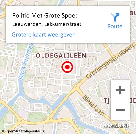 Locatie op kaart van de 112 melding: Politie Met Grote Spoed Naar Leeuwarden, Lekkumerstraat op 23 december 2021 20:20