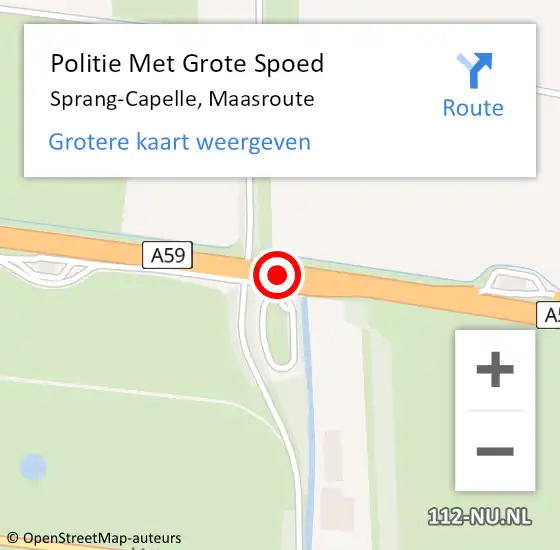 Locatie op kaart van de 112 melding: Politie Met Grote Spoed Naar Sprang-Capelle, Maasroute op 23 december 2021 20:51