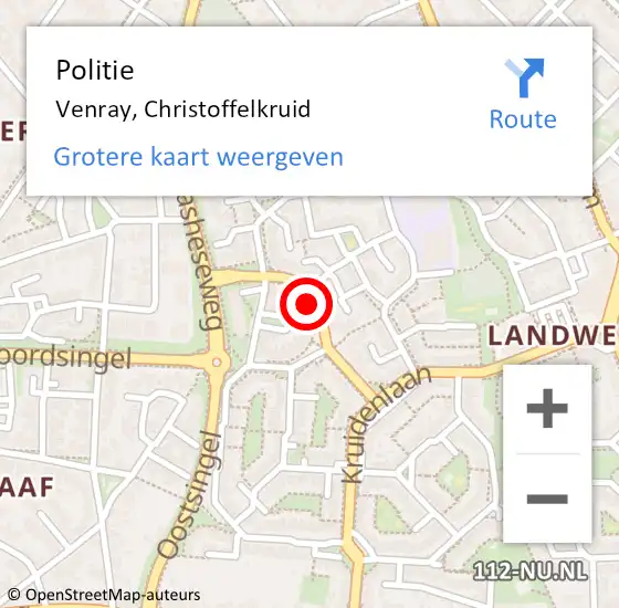 Locatie op kaart van de 112 melding: Politie Venray, Christoffelkruid op 23 december 2021 22:13