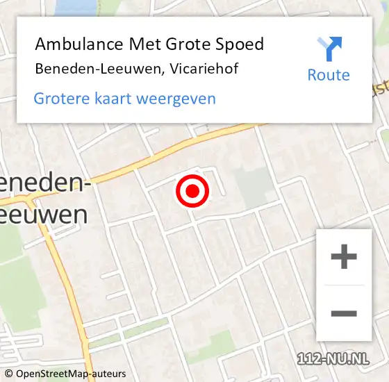 Locatie op kaart van de 112 melding: Ambulance Met Grote Spoed Naar Beneden-Leeuwen, Vicariehof op 23 december 2021 22:41