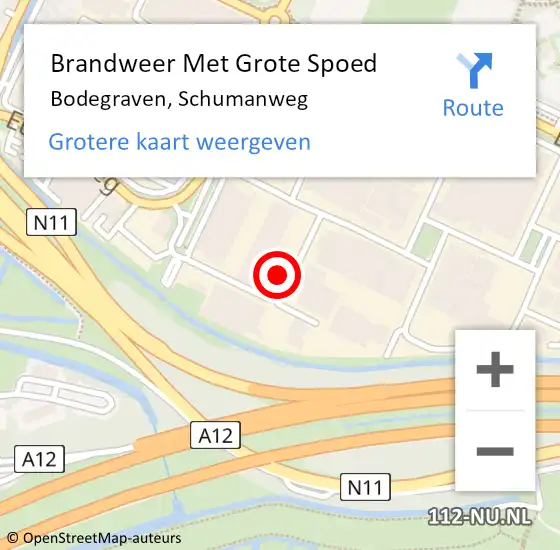 Locatie op kaart van de 112 melding: Brandweer Met Grote Spoed Naar Bodegraven, Schumanweg op 23 december 2021 23:57