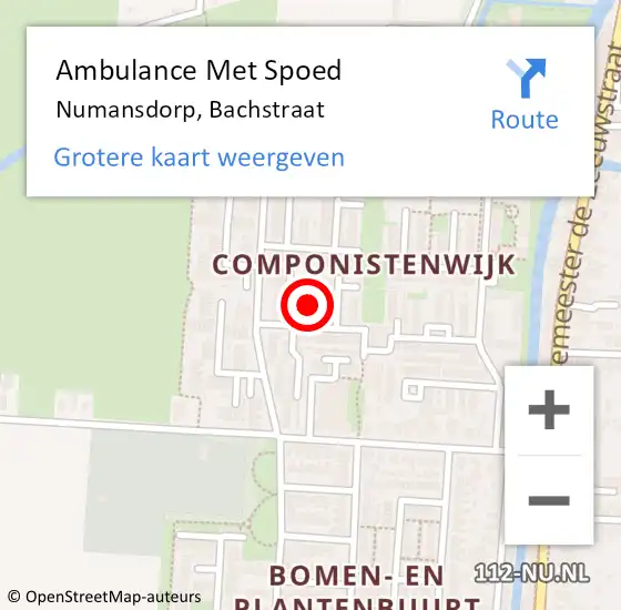 Locatie op kaart van de 112 melding: Ambulance Met Spoed Naar Numansdorp, Bachstraat op 24 december 2021 01:07