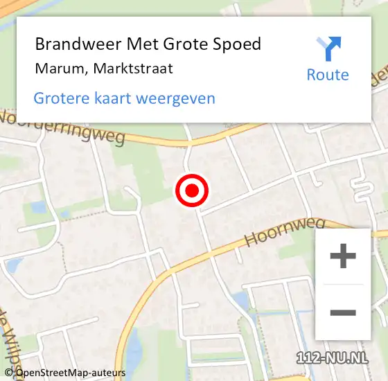 Locatie op kaart van de 112 melding: Brandweer Met Grote Spoed Naar Marum, Marktstraat op 24 december 2021 02:05