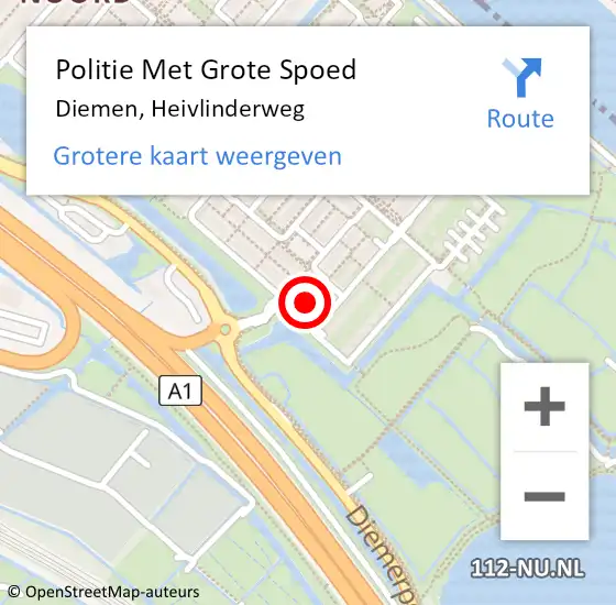 Locatie op kaart van de 112 melding: Politie Met Grote Spoed Naar Diemen, Heivlinderweg op 24 december 2021 02:34