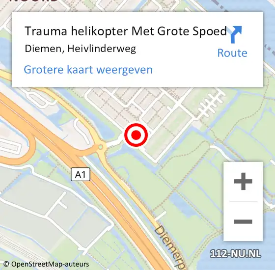 Locatie op kaart van de 112 melding: Trauma helikopter Met Grote Spoed Naar Diemen, Heivlinderweg op 24 december 2021 02:35