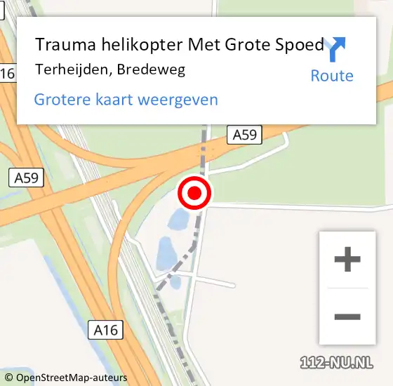 Locatie op kaart van de 112 melding: Trauma helikopter Met Grote Spoed Naar Terheijden, Bredeweg op 24 december 2021 05:36