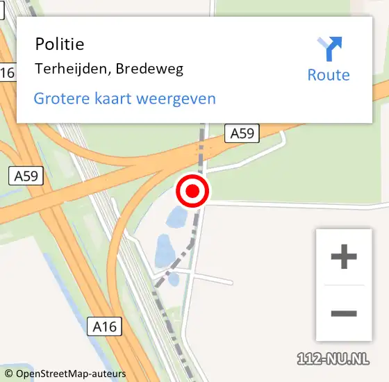 Locatie op kaart van de 112 melding: Politie Terheijden, Bredeweg op 24 december 2021 05:55