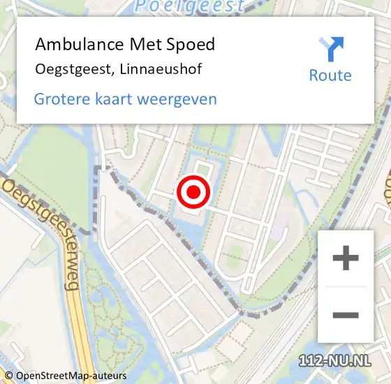 Locatie op kaart van de 112 melding: Ambulance Met Spoed Naar Oegstgeest, Linnaeushof op 24 december 2021 07:28