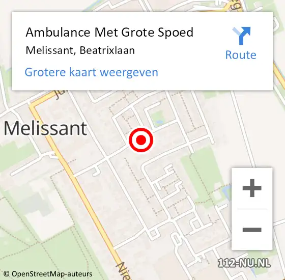 Locatie op kaart van de 112 melding: Ambulance Met Grote Spoed Naar Melissant, Beatrixlaan op 24 december 2021 08:15
