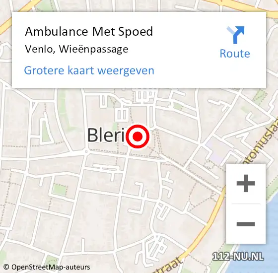 Locatie op kaart van de 112 melding: Ambulance Met Spoed Naar Venlo, Wieënpassage op 24 december 2021 08:38