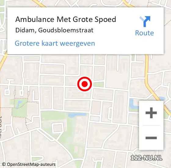 Locatie op kaart van de 112 melding: Ambulance Met Grote Spoed Naar Didam, Goudsbloemstraat op 24 december 2021 08:41