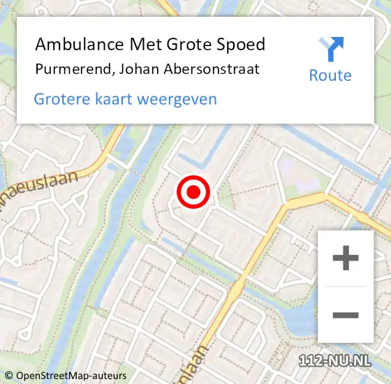 Locatie op kaart van de 112 melding: Ambulance Met Grote Spoed Naar Purmerend, Johan Abersonstraat op 24 december 2021 08:49