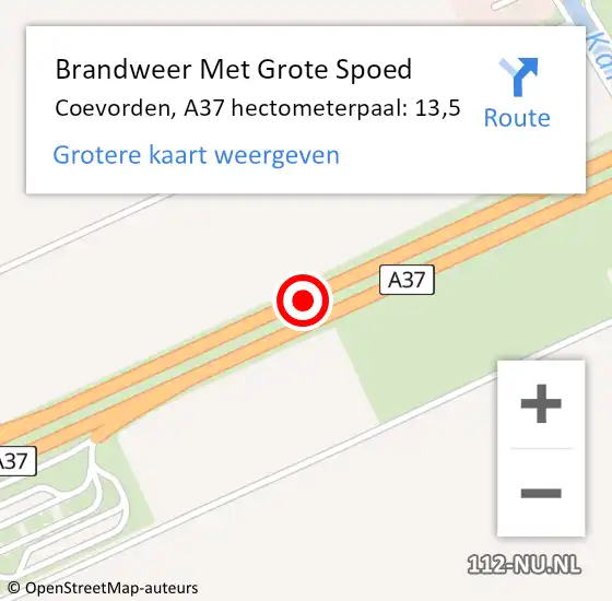 Locatie op kaart van de 112 melding: Brandweer Met Grote Spoed Naar Coevorden, A37 hectometerpaal: 13,5 op 24 december 2021 09:11