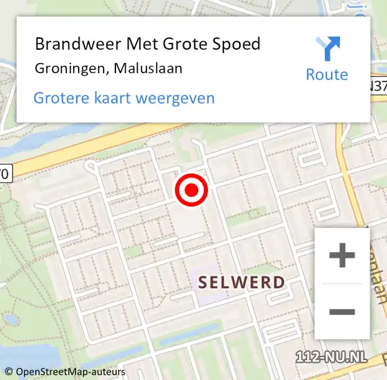 Locatie op kaart van de 112 melding: Brandweer Met Grote Spoed Naar Groningen, Maluslaan op 24 december 2021 09:22