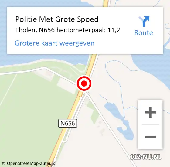 Locatie op kaart van de 112 melding: Politie Met Grote Spoed Naar Tholen, N656 hectometerpaal: 11,2 op 24 december 2021 09:58