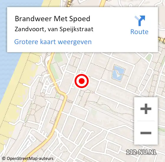 Locatie op kaart van de 112 melding: Brandweer Met Spoed Naar Zandvoort, van Speijkstraat op 24 december 2021 12:44