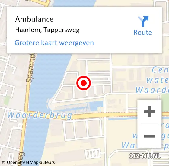 Locatie op kaart van de 112 melding: Ambulance Haarlem, Tappersweg op 24 december 2021 12:45