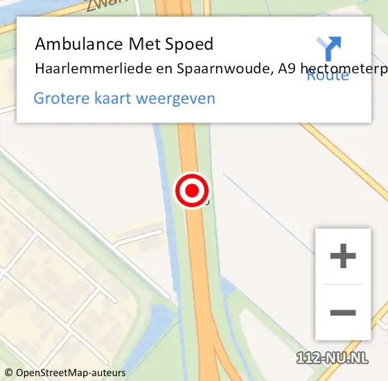 Locatie op kaart van de 112 melding: Ambulance Met Spoed Naar Haarlemmerliede en Spaarnwoude, A9 hectometerpaal: 42,2 op 24 december 2021 13:22