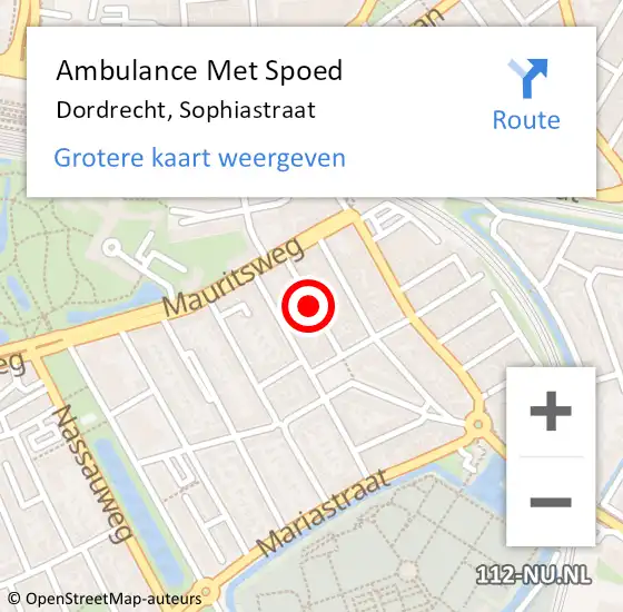 Locatie op kaart van de 112 melding: Ambulance Met Spoed Naar Dordrecht, Sophiastraat op 24 december 2021 13:24