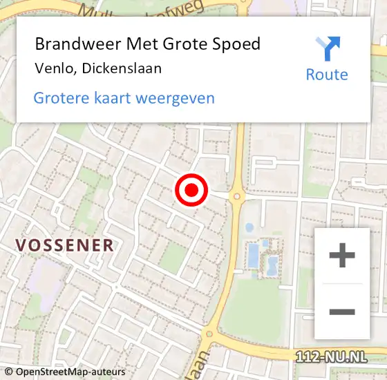 Locatie op kaart van de 112 melding: Brandweer Met Grote Spoed Naar Venlo, Dickenslaan op 24 december 2021 13:27
