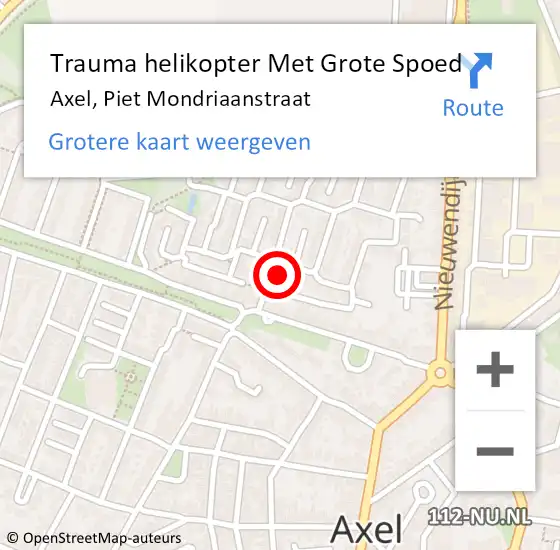 Locatie op kaart van de 112 melding: Trauma helikopter Met Grote Spoed Naar Axel, Piet Mondriaanstraat op 24 december 2021 13:37